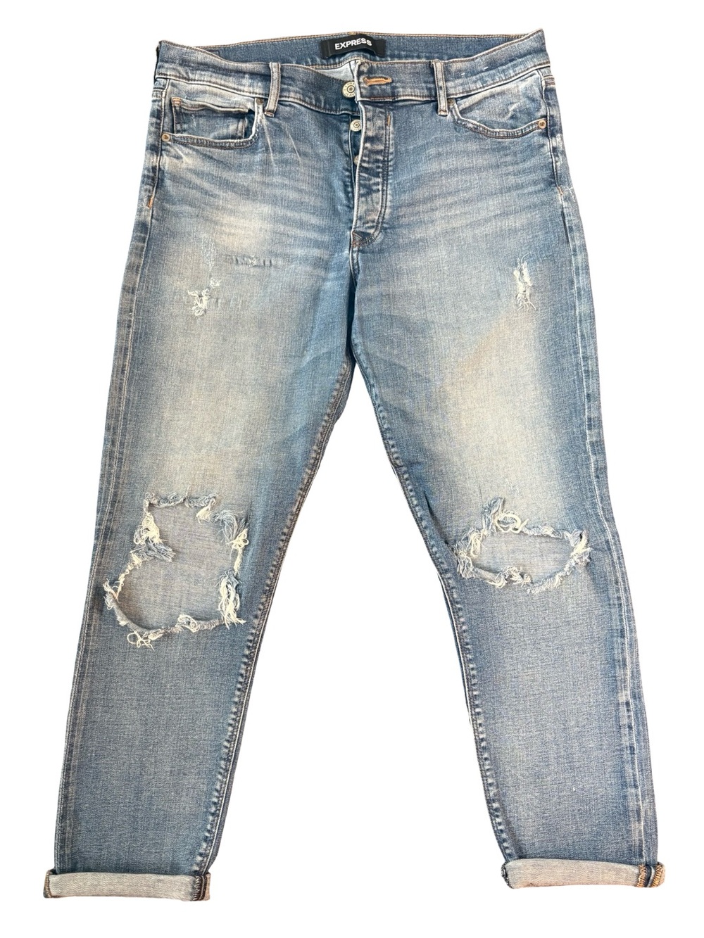 Express Distressed Medium Blue Crop Jeans Size 12
